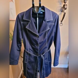 Cleo Navy Trench Coat with White Contrast Stitching